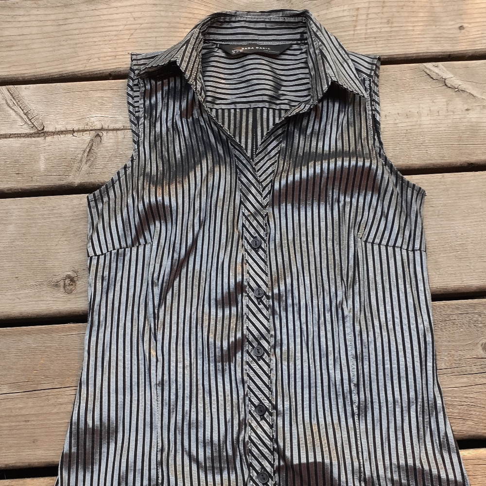 Zara silver and black striped top